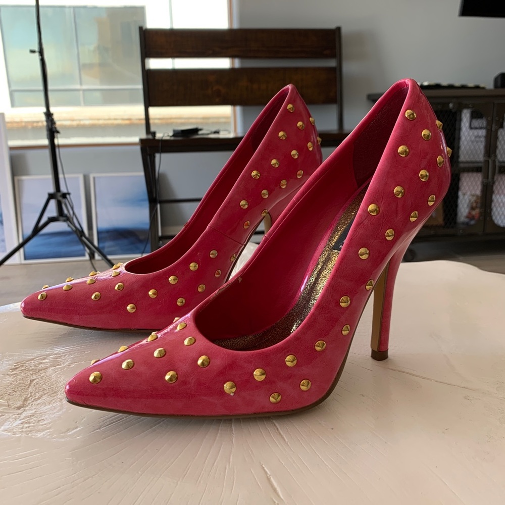 Fahrenheit Hot Pink Gold Studded Stilettos